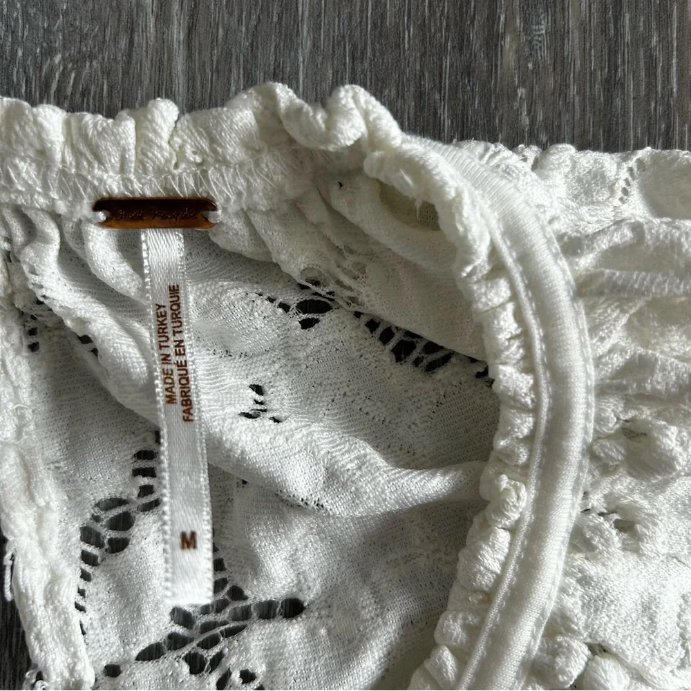 Free People Tea Time Cropped Balloon Sleeve White Top Size Medium